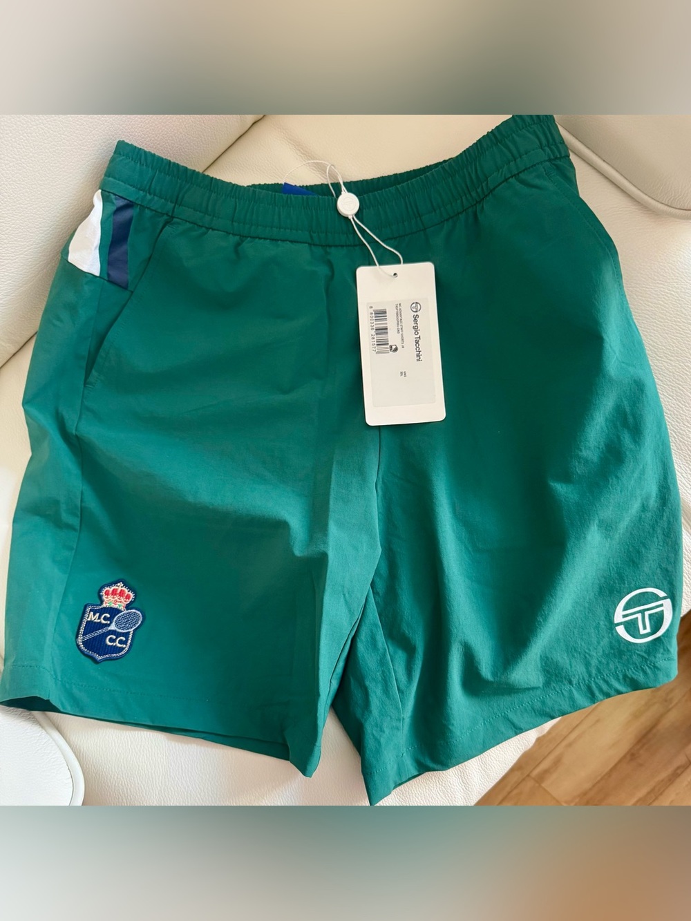 Sergio Tacchini Green Kids Athletic Shorts with Navy & White Trim